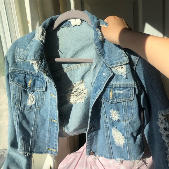 cropped ripped jean jacket